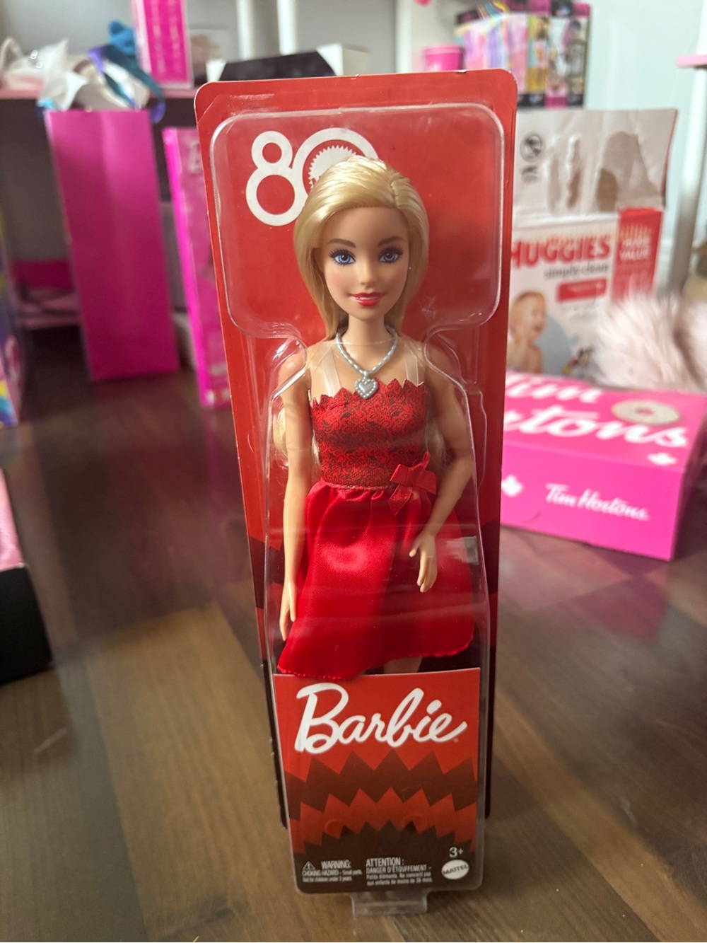 Barbie 80th Anniversary Doll in Red Dress with Silver Necklace